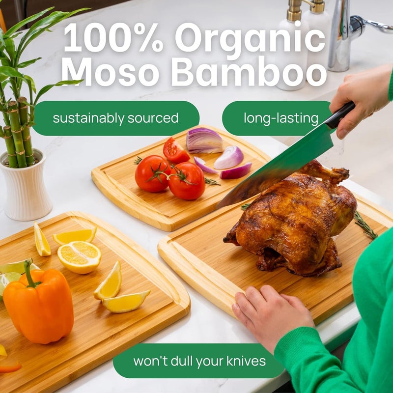 Greener Chef Organic Bamboo Cutting Boards for Kitchen Set of 3 with Lifetime Replacements â€“ Premium Extra Large Wood Chopping Boards with Juice Grooves for Carving & Serving, Non-Toxic & Durable by Greener Chef - Image 3